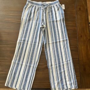 Linen Wide Leg Striped Pants